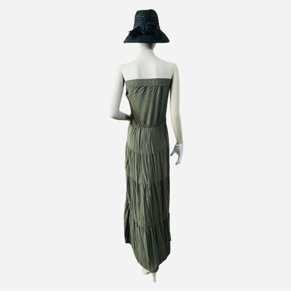 NWT Women Dress AMASOO Military Green Off The Shoulders Dress Rushed Maxi Dress - Picture 6 of 9